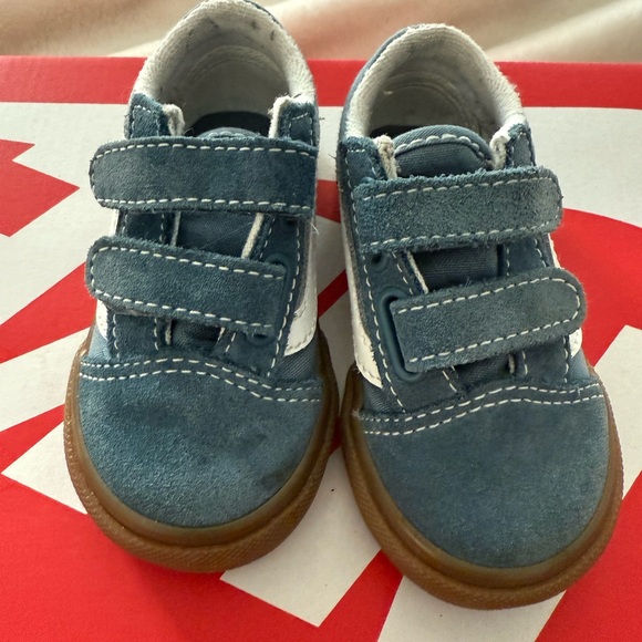 Vans Old Skool Velcro Suede Infant/Toddler Shoes Size 5, Color: Gum Blue/True - Picture 4 of 6